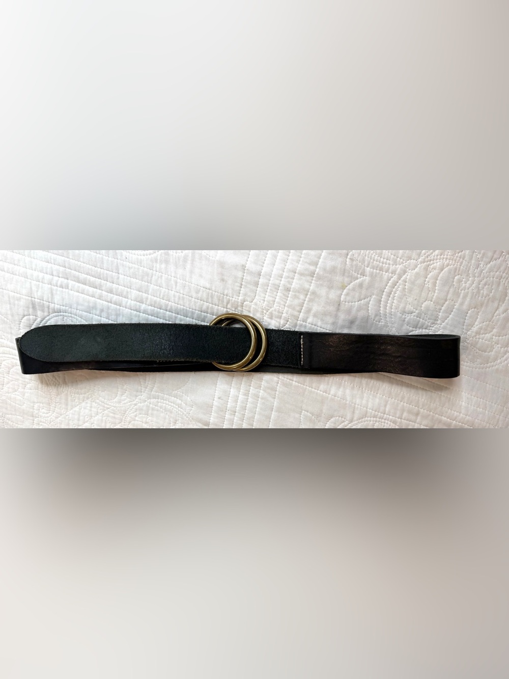 Martin + Osa Leather Suede Black Belt D-Ring Twin 45” Textured Gold Hardware